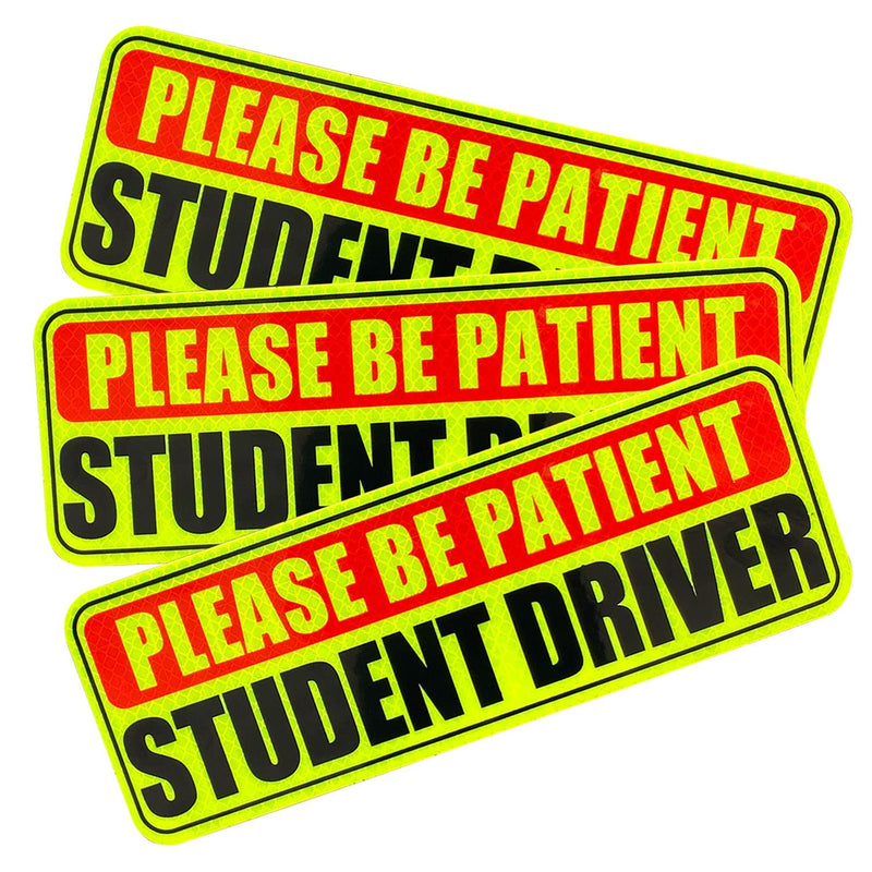 [Australia - AusPower] - Student Driver Magnet for Car /Truck 3Pcs, Please Be Patient Student Driver , Magnetic Reflective Bumper Sticker for New Student Drivers (3.5'' x 10'', Yellow) 3.5'' x 10'' 