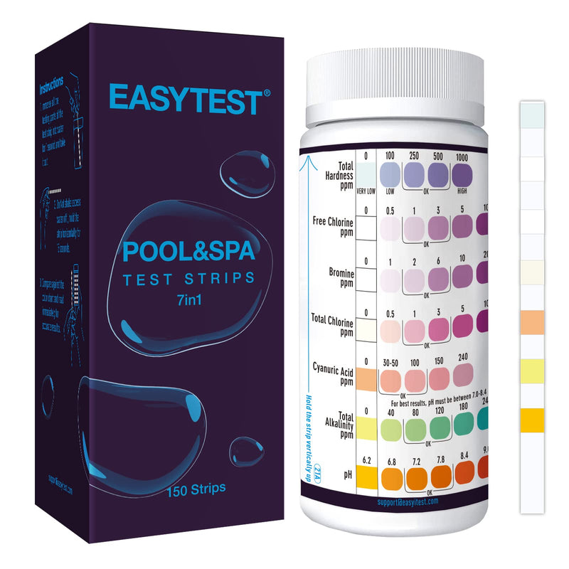[Australia - AusPower] - EASYTEST 7-Way Pool Test Strips, 150 Strips Water Chemical Testing for Hot tub and Spa, Accurate Test Bromine, Total Alkalinity, pH, Free Chlorine, Total Hardness, Cyanuric Acid, and Total Chlorine 7 in 1 Pool test strips 