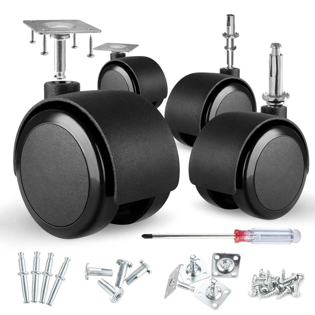 [Australia - AusPower] - 2 inch Caster Wheels (casters Set of 4) 5/16 inch Valve stem and Rotating top Plate Installation Options,Heavy Duty casters Total Load Capacity 1000LBS, Replaceable Wheels for Furniture(Black) 