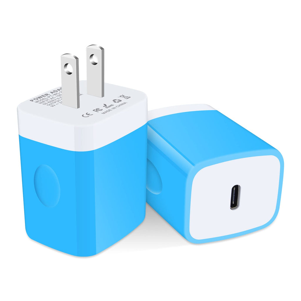 [Australia - AusPower] - 20W USB C Charger Block, PD Power Adapter Wall Charger C Type Fast Charging USB Plug Brick Cube Box for iPhone 13/13 Mini/13 Pro Max/12/SE/11, Samsung Galaxy S22/S21 S20/Ultra Note 22/21/20/10, Pixel EB 2pack PD wall charger blue 