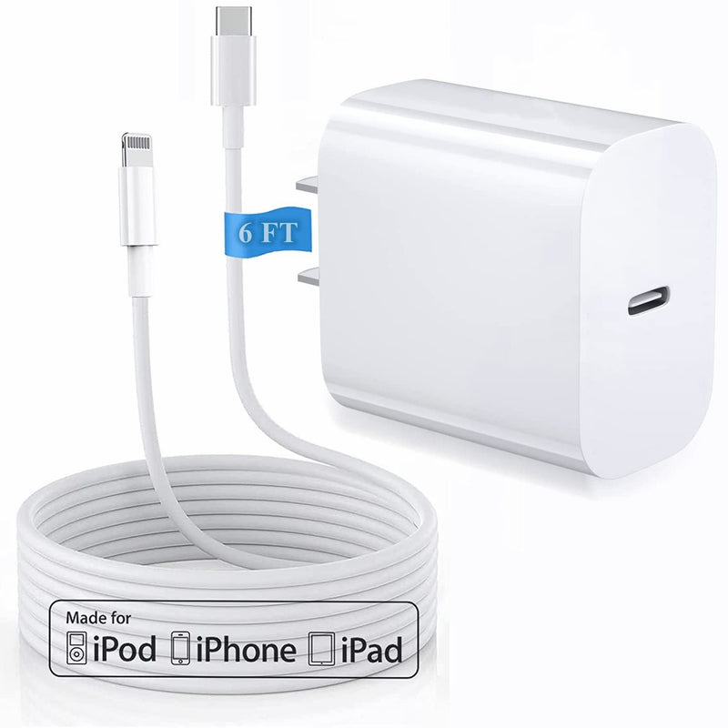 [Australia - AusPower] - iPhone 12 13 Fast Charger, Apple MFi Certified 20W Type C Wall Charger Block with 6FT USB C to Lightning Cable Compatible with iPhone 13/13Pro/12 Mini/12 Pro Max/11 Pro Max/Xs Max/XR/X/8 Plus 