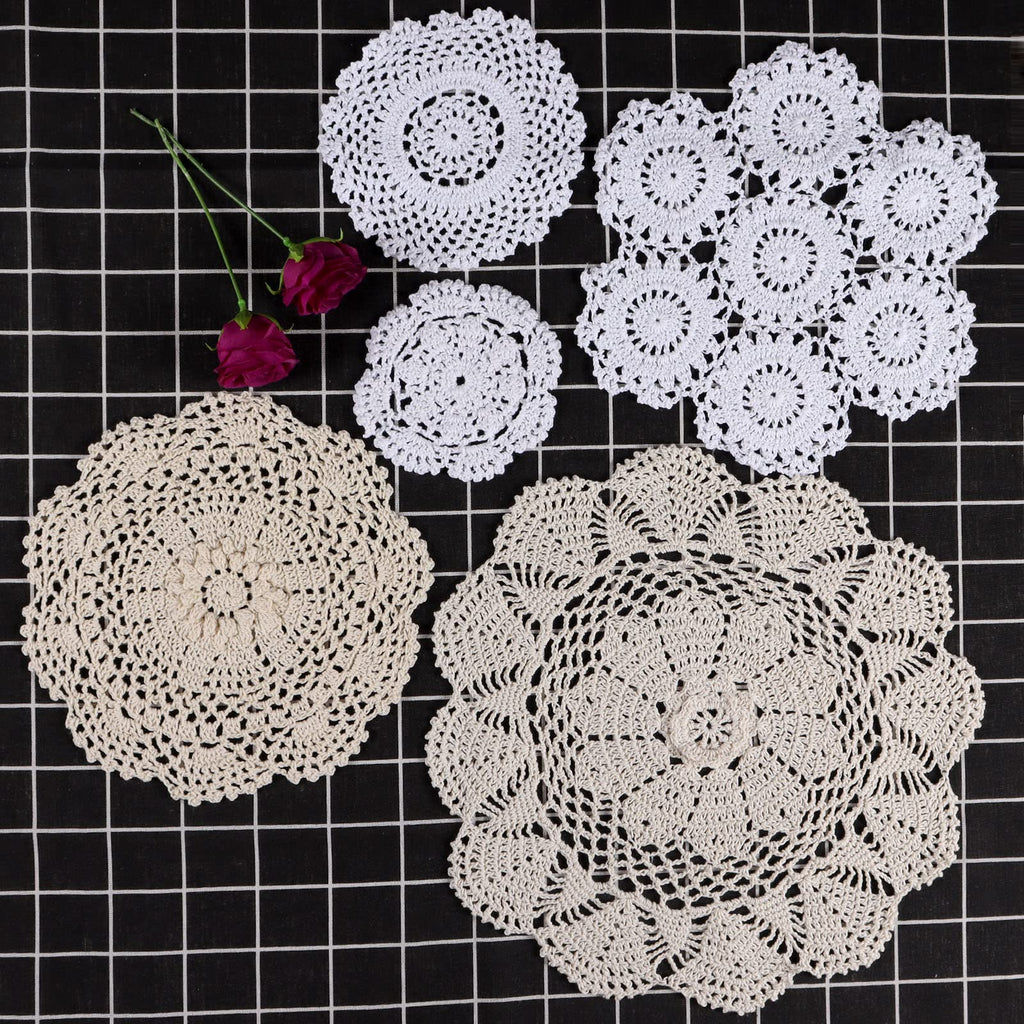 [Australia - AusPower] - GIFOYO 5 Pieces Doilies Crochet Round Lace Doily Handmade Placemats for Kitchen Dining Room Party Dressers Dream Catcher Decoration (White&Beige) white&beige 
