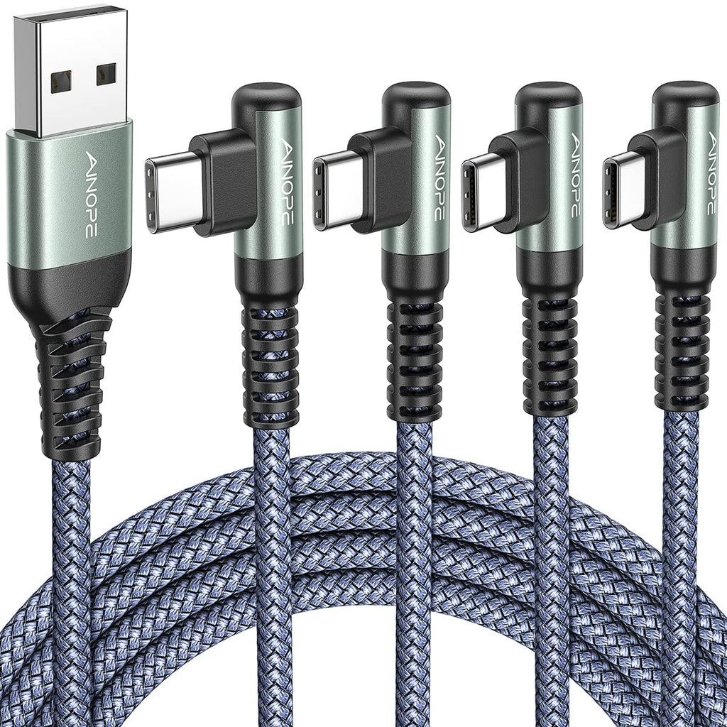 [Australia - AusPower] - USB C Charging Cable AINOPE 4-Pack [10/6.6/3.3/3.3ft] 3.1A USB Fast Charge Cable Right Angle, Nylon Braided USBC Charge Cable Compatible with Galaxy S10 S9 S8 Plus S21, Note 10 9 8, LG, Type C Charger 10/6.6/3.3/3.3FT Grey 