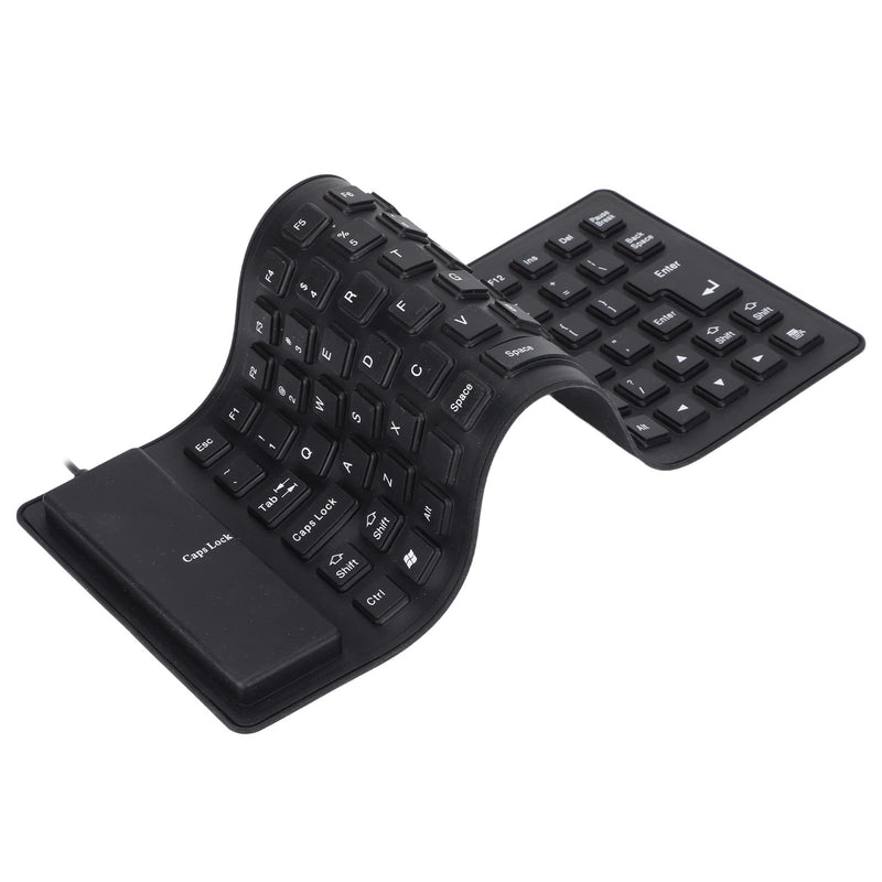 [Australia - AusPower] - Roll-up Silicone Keyboard, Fully Sealed Silent Soft Keyboard Lightweight Portable USB Wired Keyboard 85 Keys Foldable Waterproof Flexible Keyboard(Black) black 