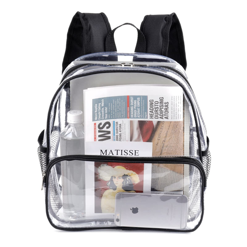 [Australia - AusPower] - Mini Clear Backpack Stadium Approved 12 x12 x6 See Through Small Clear Backpacks for Games Sport Event Concerts (Black) 12Inch 