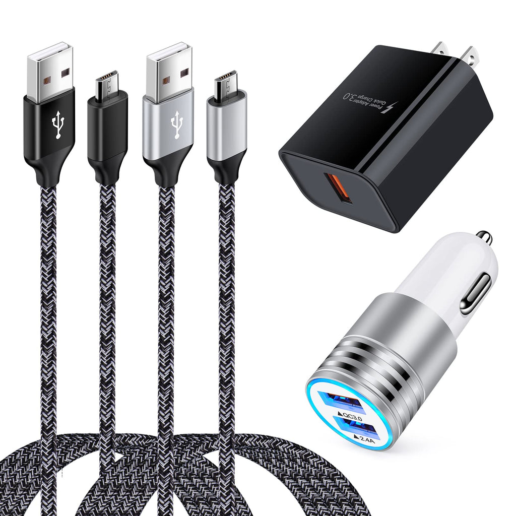 [Australia - AusPower] - Micro USB Charger with Wall Plug, Fast Charger Block Brick Car Adapter Fast Android Phone Charging Cable for Samsung Galaxy J8 J7 J3 S7 S6, J7V/J7 Sky Pro/Crown, Moto E G5 Plus E5 Play E6 E4, Alcatel Black Silver 