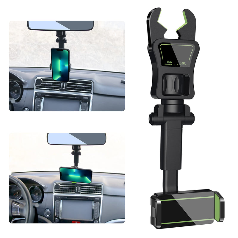 [Australia - AusPower] - Multifunctional Rearview Mirror Phone Holder for Car - JDHDL Rear View Mirror Phone Holder, Adjustable 360 Degree Rotatable Rear View Mirror Phone Mount Compatible with 3-7.2 Inch Phones 