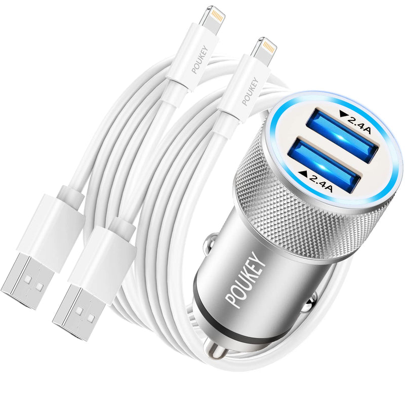 [Australia - AusPower] - iPhone Car Charger Adapter Apple MFi Certified, Poukey Car iPhone Charger Dual USB Car Charger for iPhone 13 12 11 Pro Max/Mini/XS/XR/X/8/7/6/SE,Fast Charging Car Phone Charger with 2x Lightning Cable 