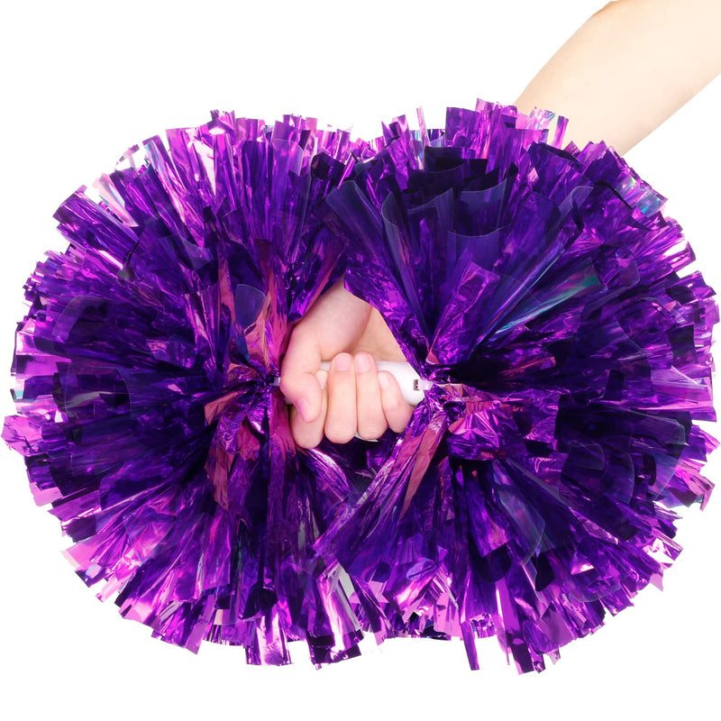 [Australia - AusPower] - heyesaki 2-Pack Cheerleading Pom Poms, 13.8" Cheer Pom Poms with Baton Handles Metal Foil Cheer Pom Poms for Kids Adult Cheer Teamwork 