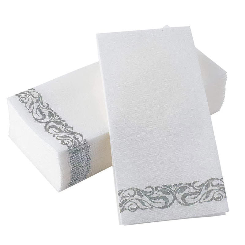 [Australia - AusPower] - 50 pcs Silver White Guest Napkins Disposable Paper Pack,Decorative Bathroom Hand Napkins for Kitchen, Parties, Weddings, Dinners or Events 