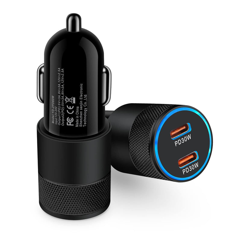 [Australia - AusPower] - Fast USB C Car Charger 2 Pack 60W PD 3.0 Dual Port Cigarette Lighter USB Charger Car Adapter Compatible iPhone 13 Pro Max/12/11/XS/8/Plus,iPad Pro,AirPods Pro,Pixel,Galaxy S22 S21 S20 Note 20 Ultra 5G black 