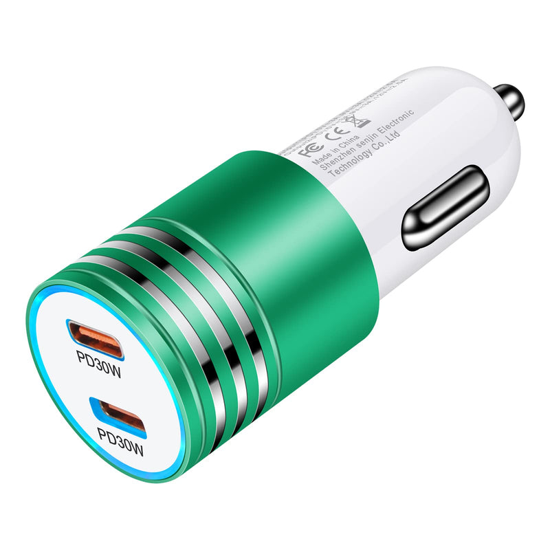 [Australia - AusPower] - USB Car Charger, Type C Fast Pixel 6 Car Charger Adapter Dual 30W+30W PD Car Plug Power Delivery 3.0 Cigarette Lighter USB Charger Compatible for Google Pixel 5a 5 4a 4 3a 3XL,iPhone 13 12 11 Pro Max Green 