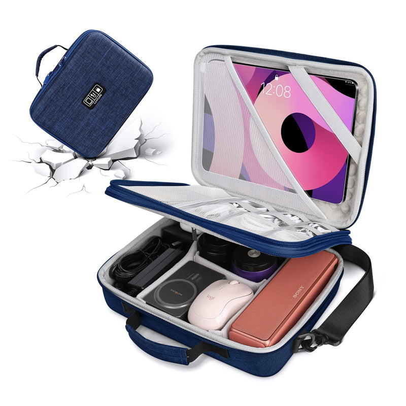 [Australia - AusPower] - Luxtude EVA Electronics Organizer, Hard Shell Protective Travel Cord Organizer, Cable Organizer Bag, Shockproof Cord Organizer Travel Case for iPad Pro (up to 11"), Cable, Charger, USB Blue 