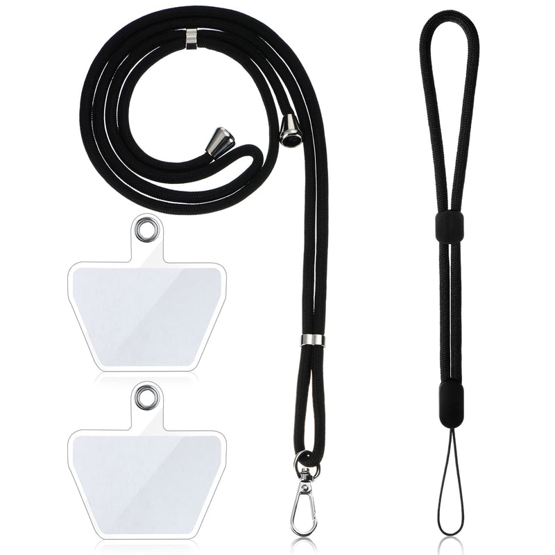 [Australia - AusPower] - Cell Phone Lanyard, Universal Phone Crossbody Lanyard for Women, Wrist Phone Strap and 2 Packs Connectors Compatible with Most Phones (Black) 