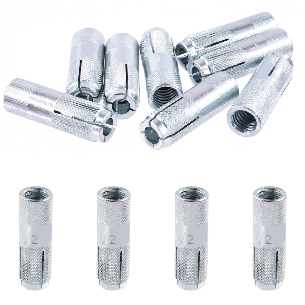 [Australia - AusPower] - Mardatt 8 Pcs 1/2" Zinc Plated Metal Knurled Drop in Anchor Set, Expansion Drop-in Anchors Kit for Concrete Drywall 1/2" 