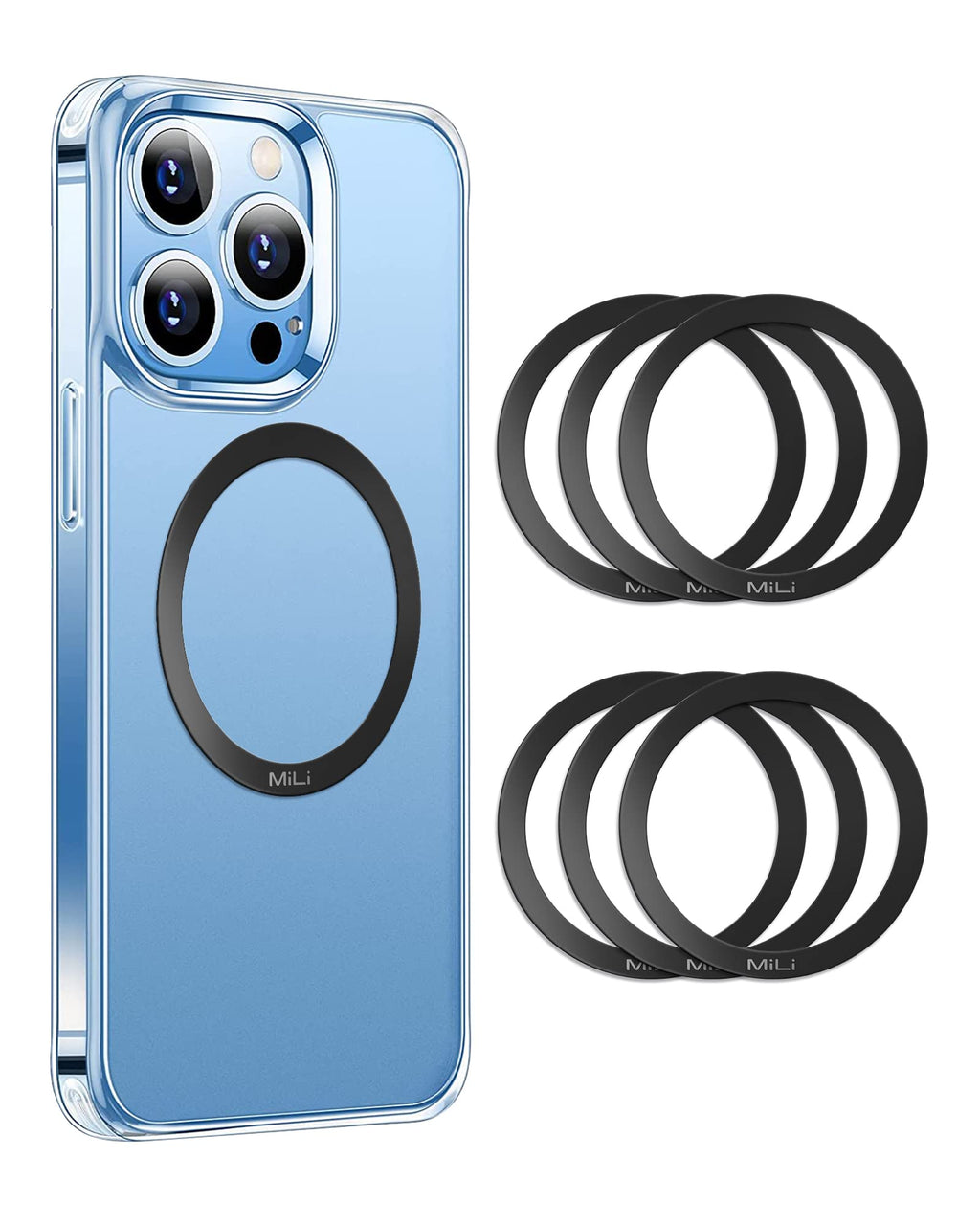 [Australia - AusPower] - 6 PCS Magnetic Metal Rings with 3M Sticker,MiLi Magmate Universal Metal Rings for Car Magnet, for Magsafe Wireless Charger,Compatible with iPhone 13/iPhone 12/iPhone 11/iPhoneX 