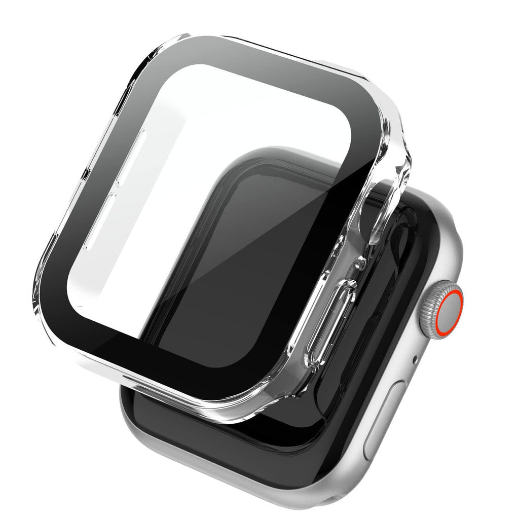 [Australia - AusPower] - Kakurookie Straight Edge Case Compatible with Apple Watch 41mm Series 7 with Tempered Glass Screen Protector, iWatch Full Protective Hard PC Bumper Case Face Cover (Clear) Clear 
