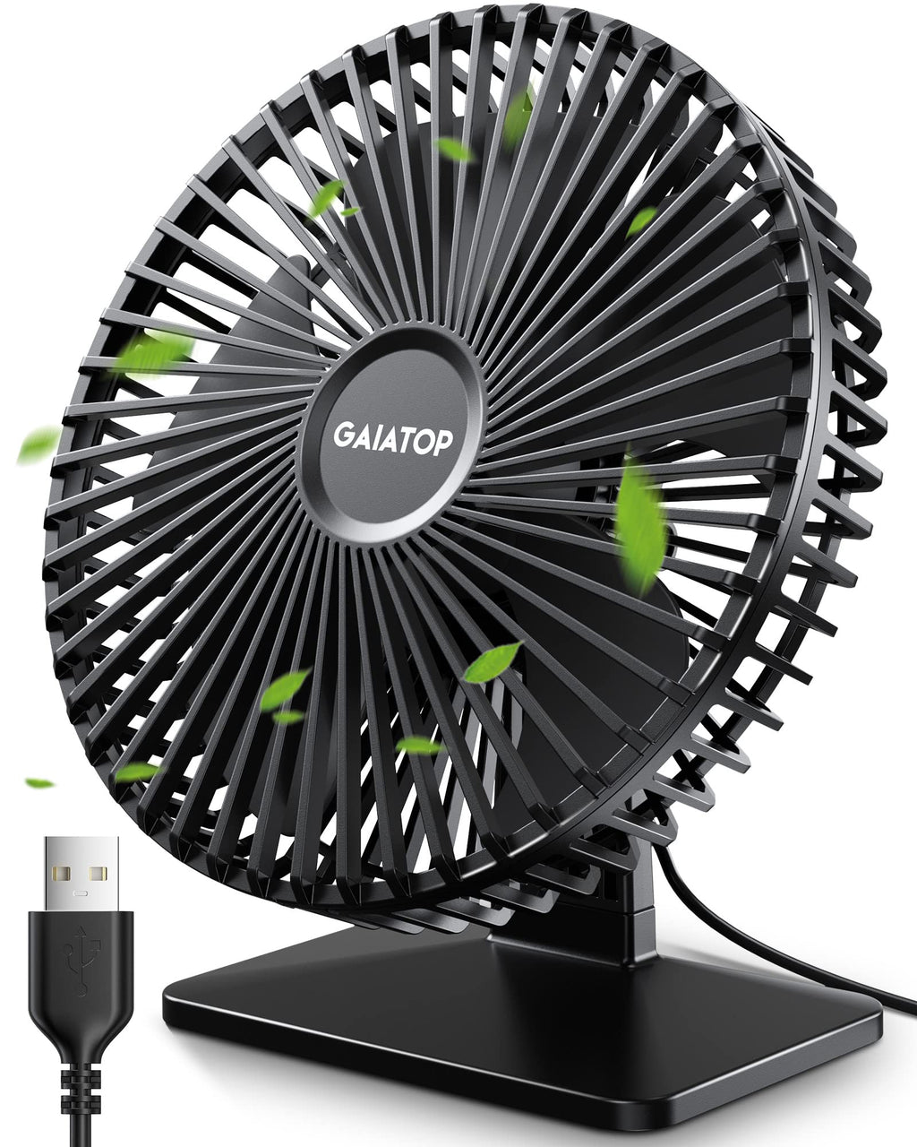 [Australia - AusPower] - Gaiatop USB Desk Fan 6.5 Inch, 4 Speeds Ultra Quiet Personal Table Fan with Powerful Airflow, Small Portable Desktop Fan for Home Car Office Outdoor Travel (Black) Black 