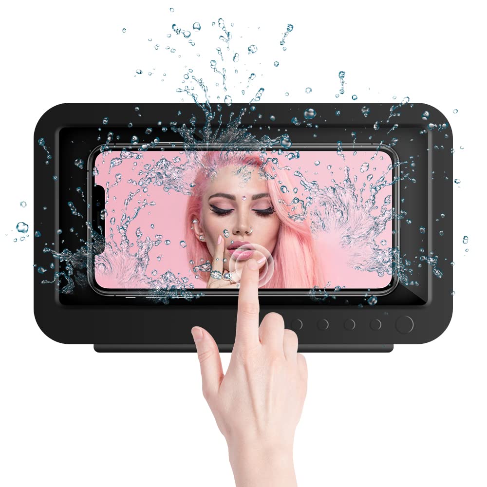 [Australia - AusPower] - Shower Case Shower Phone Holder Waterproof 360° Rotation Bathroom Case for Phone Anti Fog Touch Screen Compatible with Mobile Phones Under 7 inches(Black) Black 