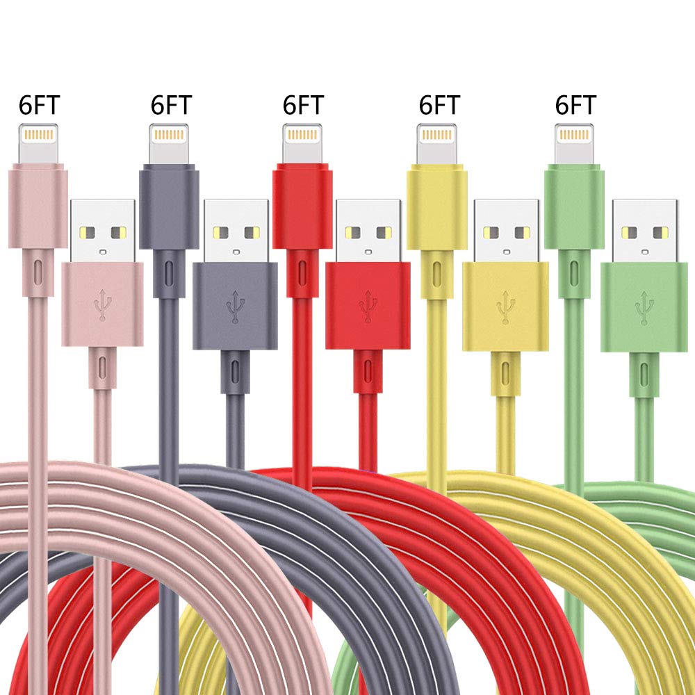 [Australia - AusPower] - [Apple MFi Certified] iPhone Charger 5Pack 6FT high Speed Lightning Cable Color USB Fast Charging Data Sync Cord Compatible iPhone 13/12/11 Pro Max Mini/XS/XR/X/8/7/Plus/6S/6/SE/5S/iPad/iPod/AirPods 