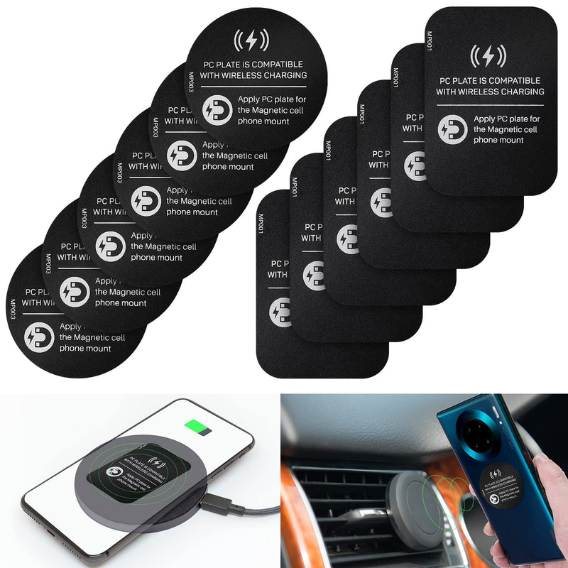 [Australia - AusPower] - 12 Pieces Metal Plate for Phone Magnet Wireless Charging Compatible Cradle Disc Round Rectangle Phone Magnet Sticker Black Magnetic Metal Plate Cell Phone Automobile Cradles for Magnetic Car Phone 