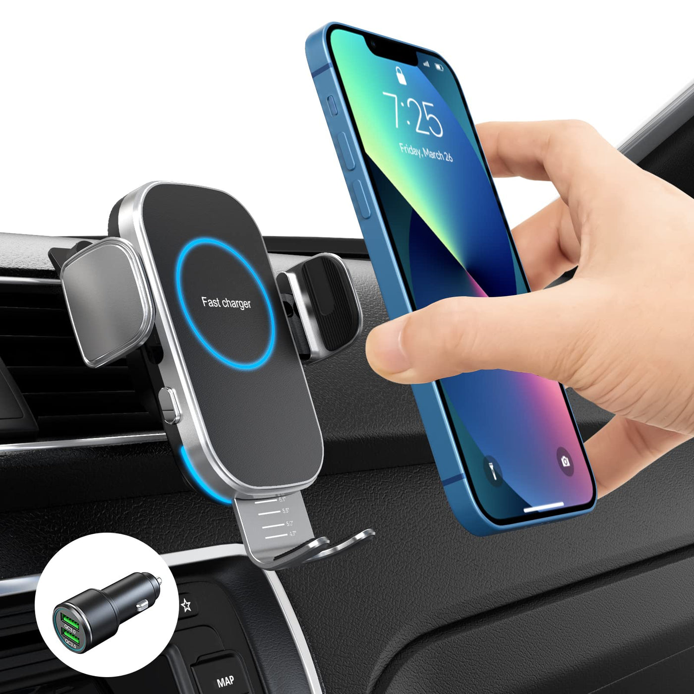 Wireless Car Charger, 15W Auto-Clamping Car Charger Mount, Air Vent Car  Charging Holder for iPhone 13/13 Pro /12/12 Pro/ 11/11 Pro/Xr/Xs  Max/Xs/X/8, Samsung S21/S20 /Note10(with QC 3.0 Car Charger)