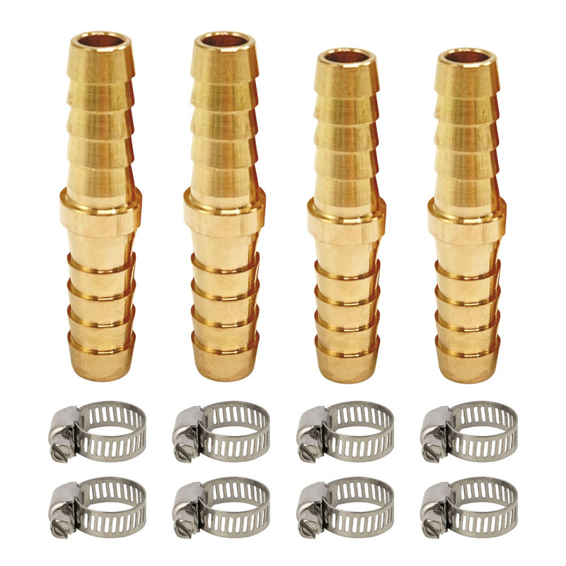 [Australia - AusPower] - Barb Splicer Mender Kit 12PCS, LIONMAX Brass Barb Union Hose Fittings, include 3/8 Inch Barb (2PCS) + 5/16 Inch Barb (2PCS) + Hose Clamps (8PCS), for Air/Water/Fuel/Oil 