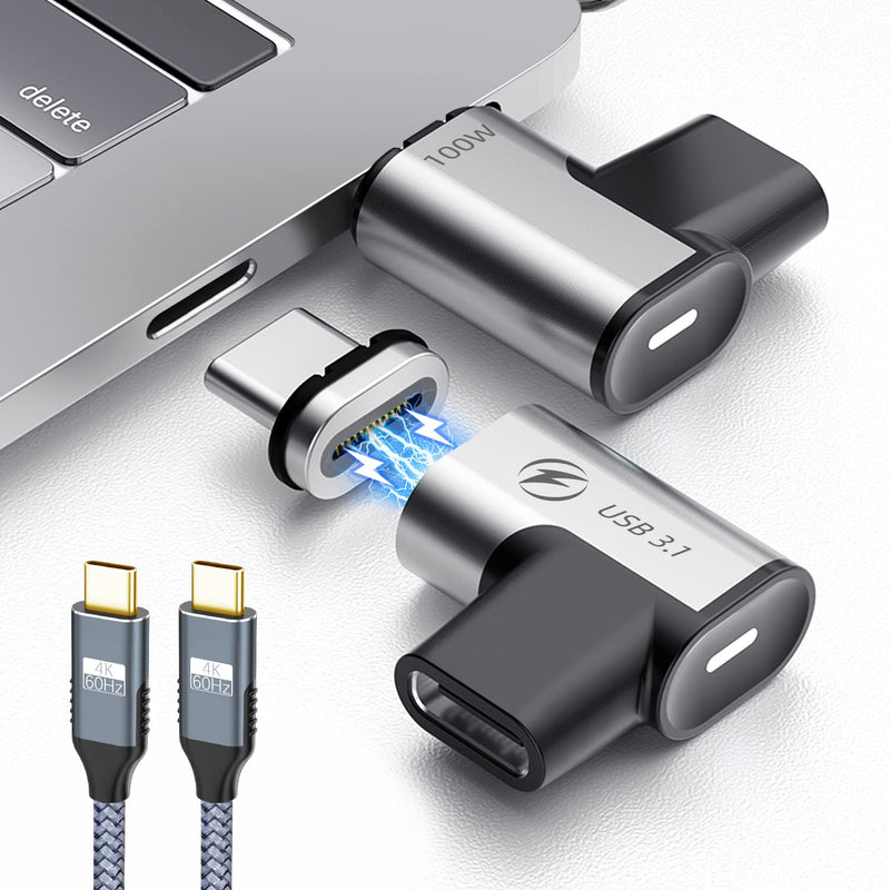 [Australia - AusPower] - 2Pack USB C Magnetic Adapter 24Pin Magnetic USB C Adapter with 6.6FT USB C 3.1 Cable Support PD 100W Quick Charge, USB 3.1 10Gbps Data Transfer, 4K@60Hz Video Output for MacBook Pro/Air USB-C Laptop 