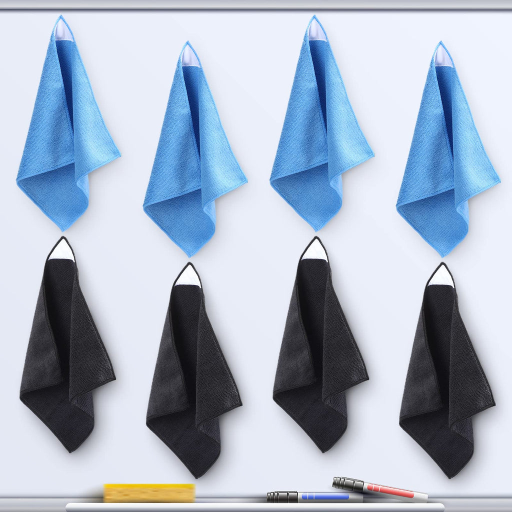 [Australia - AusPower] - 8 Pcs Magnetic Cleaning Cloth Reusable Magnetic Microfiber Dry Erase Towel Washable Whiteboard Eraser Dry Eraser Chalkboard Eraser Cleaning Cloth for Classroom Home Kitchen Office, Black and Blue Black, Blue 