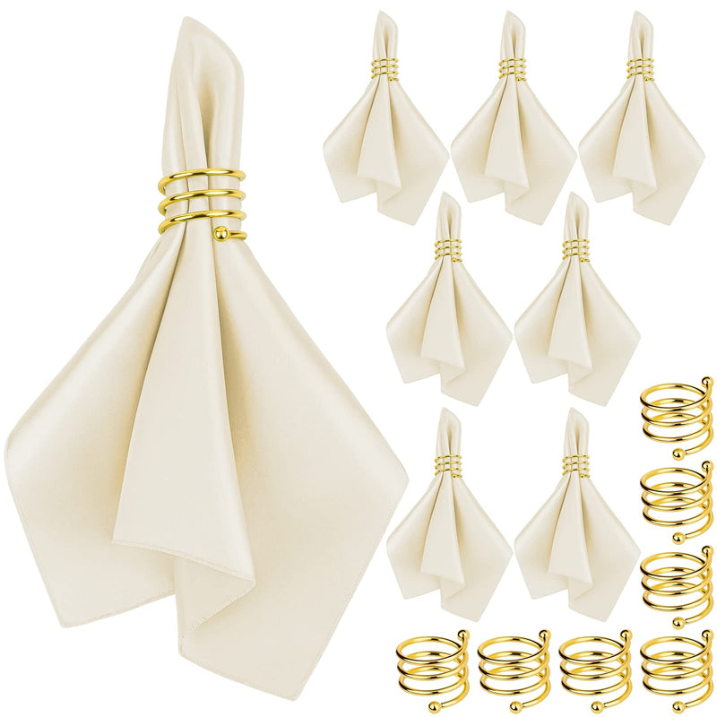 [Australia - AusPower] - MCEAST Satin Cloth Napkins and Napkin Rings Set of 8, Smooth Fabric Table Napkins and Napkin Holder for Wedding, Birthday Dinner Party, Family Gatherings, Table Decor (Ivory, 17 x 17 Inches) Ivory 
