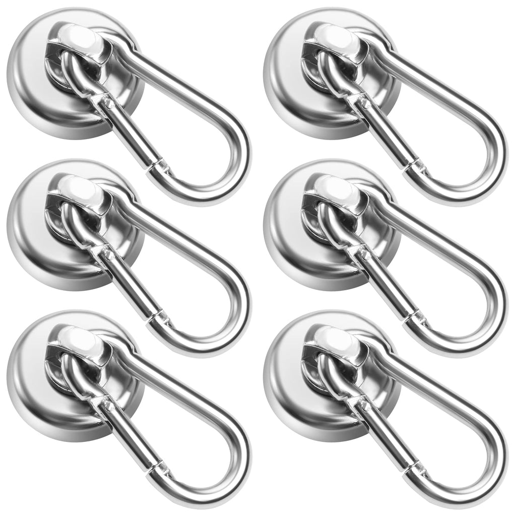 [Australia - AusPower] - FINDMAG 6 Pack Magnetic Hooks with Swivel Carabiner, 50LBS Neodymium Magnet Hooks Heavy Duty, Strong Magnetic Hooks for Hanging Magnet with Hook for Kitchen, School, Warehouse, Home Set of 6 