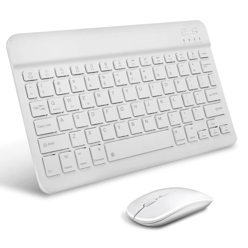 [Australia - AusPower] - Ultra Slim Wireless Keyboard Mouse Combo, Jhua 10" Rechargeable Portable Wireless Keyboard and Mouse Set, Cute Small Wireless Keyboard with Mouse for iOS/Android/Windows Tablet, Laptop, PC, Phone White 
