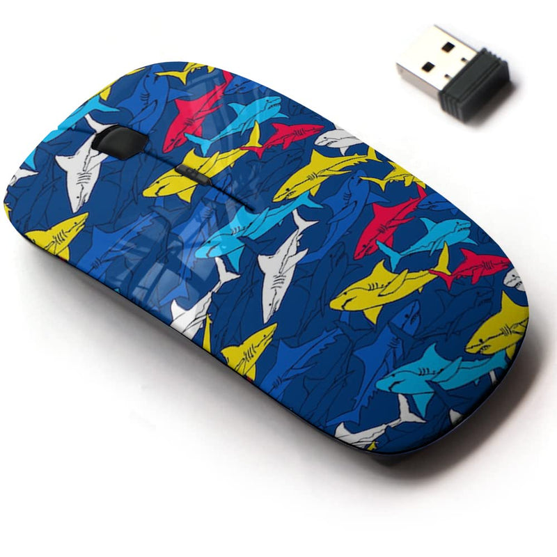 [Australia - AusPower] - 2.4G Wireless Mouse with Cute Pattern Design for All Laptops and Desktops with Nano Receiver - Shark Symbols 