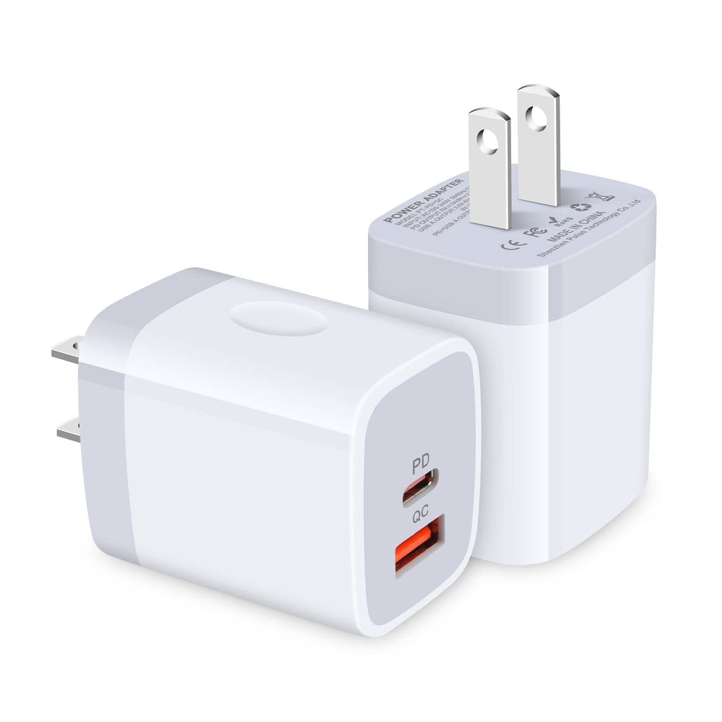 [Australia - AusPower] - USB C Charger Block,20W PD+QC Charging Brick USB C Power Adapter Dual Port Fast Charger for iPhone 13 Pro Max/13/12 Pro/SE/11;Samsung Galaxy S22,S21 Ultra,S21FE,S20 FE,Note 20,Google Pixel 6 Pro,5,4XL 2 Pack PD+QC Charger(White) 