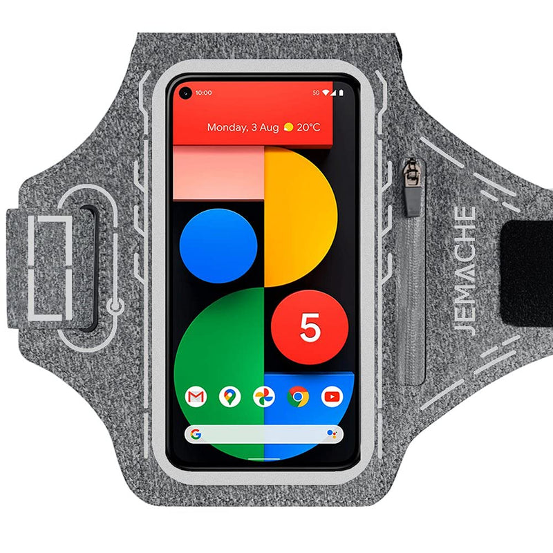 [Australia - AusPower] - Pixel 5 4a 4 3a 3 2 Armband, JEMACHE Gym Running Workouts Thin Phone Arm Band for Google Pixel 5, 4a 5G, 4a, 4, 3a, 3 with Card Holder (Grey) Grey 