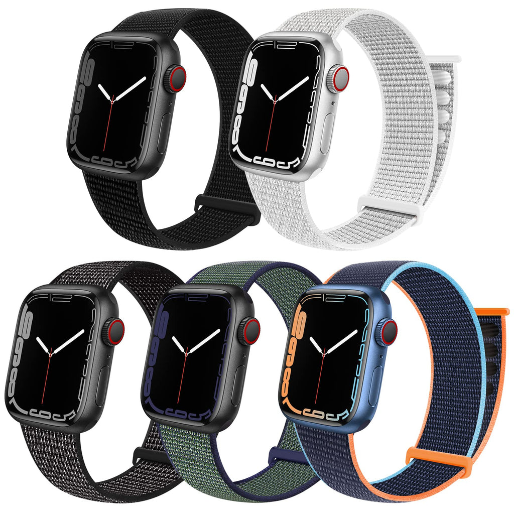 [Australia - AusPower] - 5 Pack ENJINER Sport Loop Band Compatible with Apple Watch 38mm 40mm 41mm 42mm 44mm 45mm iWatch SE Series 7 6 5 4 3 2 1, Nylon Weave Women Men Stretchy Elastic Braided Replacement Wristband Strap 38/40/41mm 
