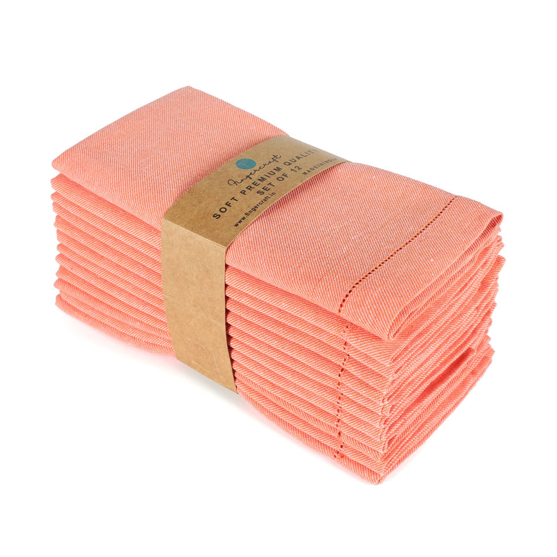 [Australia - AusPower] - Cloth Dinner Chambrey Napkins With Faggoting Hemstitched, Everyday Use, Premium Quality 100% Cotton Perfect for Parties Dinners Weddings Cocktail Christmas Napkins Washable & Reusable (Orange/pink) Orange/Pink 