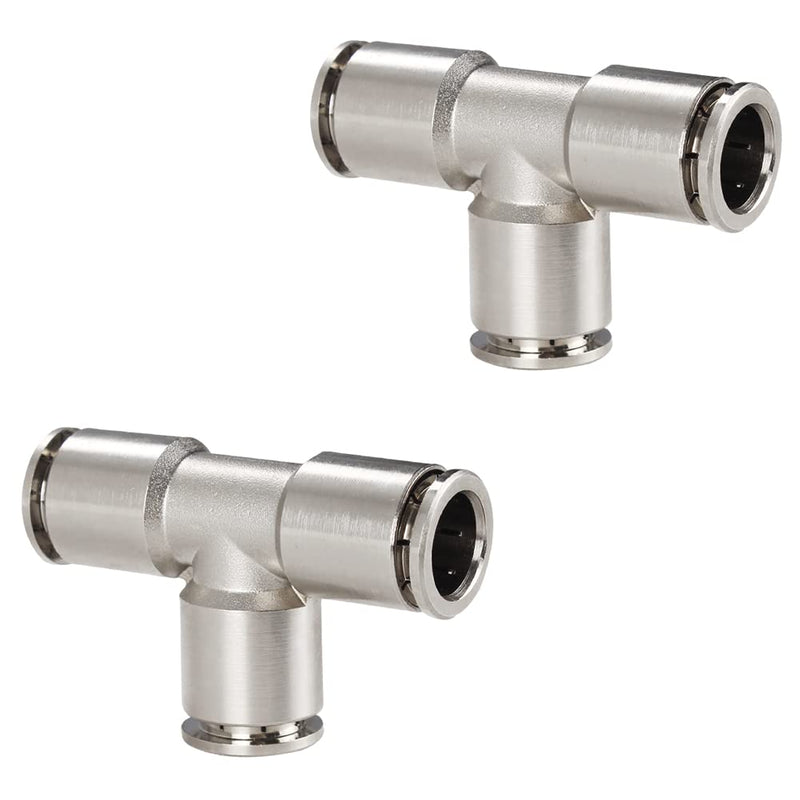[Australia - AusPower] - Jienk 2PCS 3/8" Tube OD Union Tee Push to Connect Fittings, Pneumatic 3 Way Tee Shaped Nickel-Plated Copper Quick Connector for Air Bag Air Brake Air Compressor 3/8” OD 
