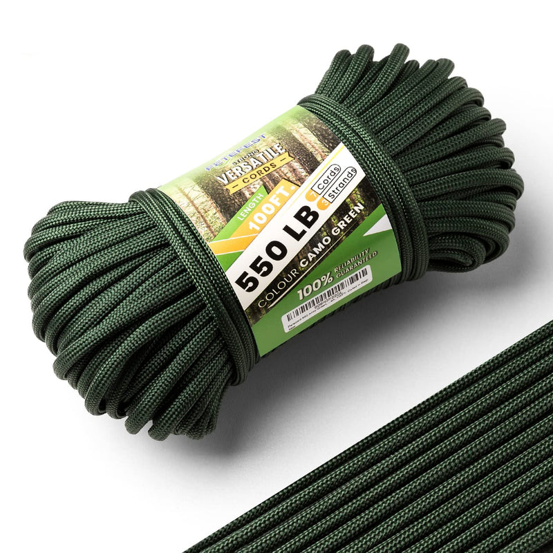 [Australia - AusPower] - Paracord 550 Army Green, Parachute Cord Mil-Spec 100FT, 100% Nylon Rope in Survival Gear and Equipment, Heavy Duty Rope for Bracelet, Leashes, Lanyards and Camping (Army Green, 100FT. Coiled in Bag) 100FT. (COILED IN BAG) 