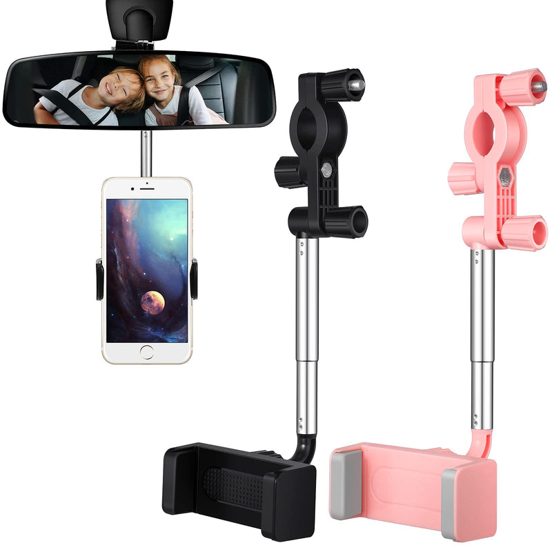 [Australia - AusPower] - 360°Rearview Mirror Phone Holder (2 Pack),Universal Car Rearview Mirror Phone Mount Stand GPS Holder, Smartphone cradle Stand and Back Seat Mobile Phone Holder for Most 4-6.1 Inch Phones (Pink, Black) Pink, Black 