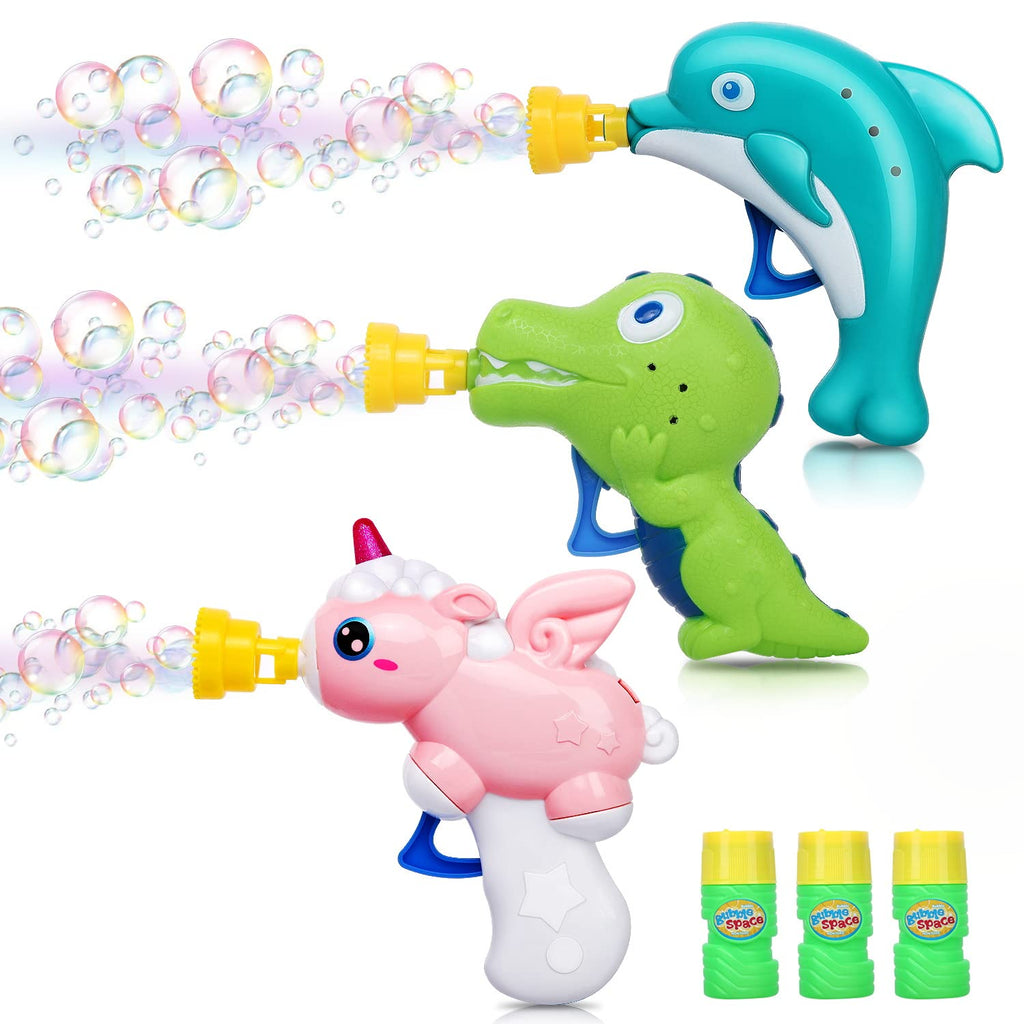 [Australia - AusPower] - 3Pack Bubble Guns with Bubble Refill Solution (10 oz Total) , Bubble Maker Bubble Blower Whale Unicorn Dinosaur Blaster for Toddlers Baby Bath Showers, Indoor and Outdoor Play 