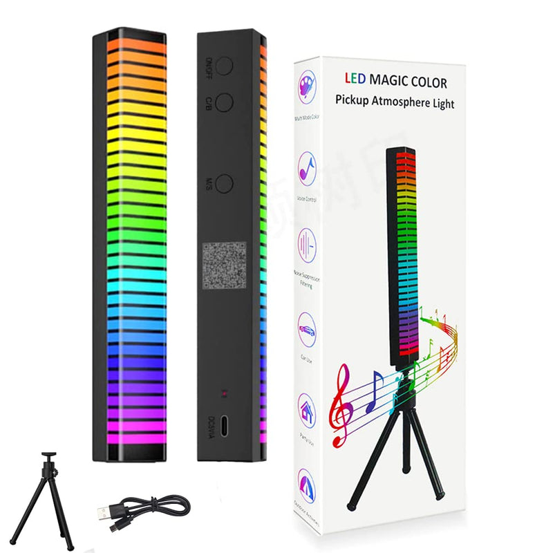 [Australia - AusPower] - URESHIIEN Rechargeable Smart RGB Music Rhythm Light Voice Control Stereo Music Spectrum Audio Level Indicator Pickup Ambient Lighting 32 Bit Colorful LED Light 3D LED 