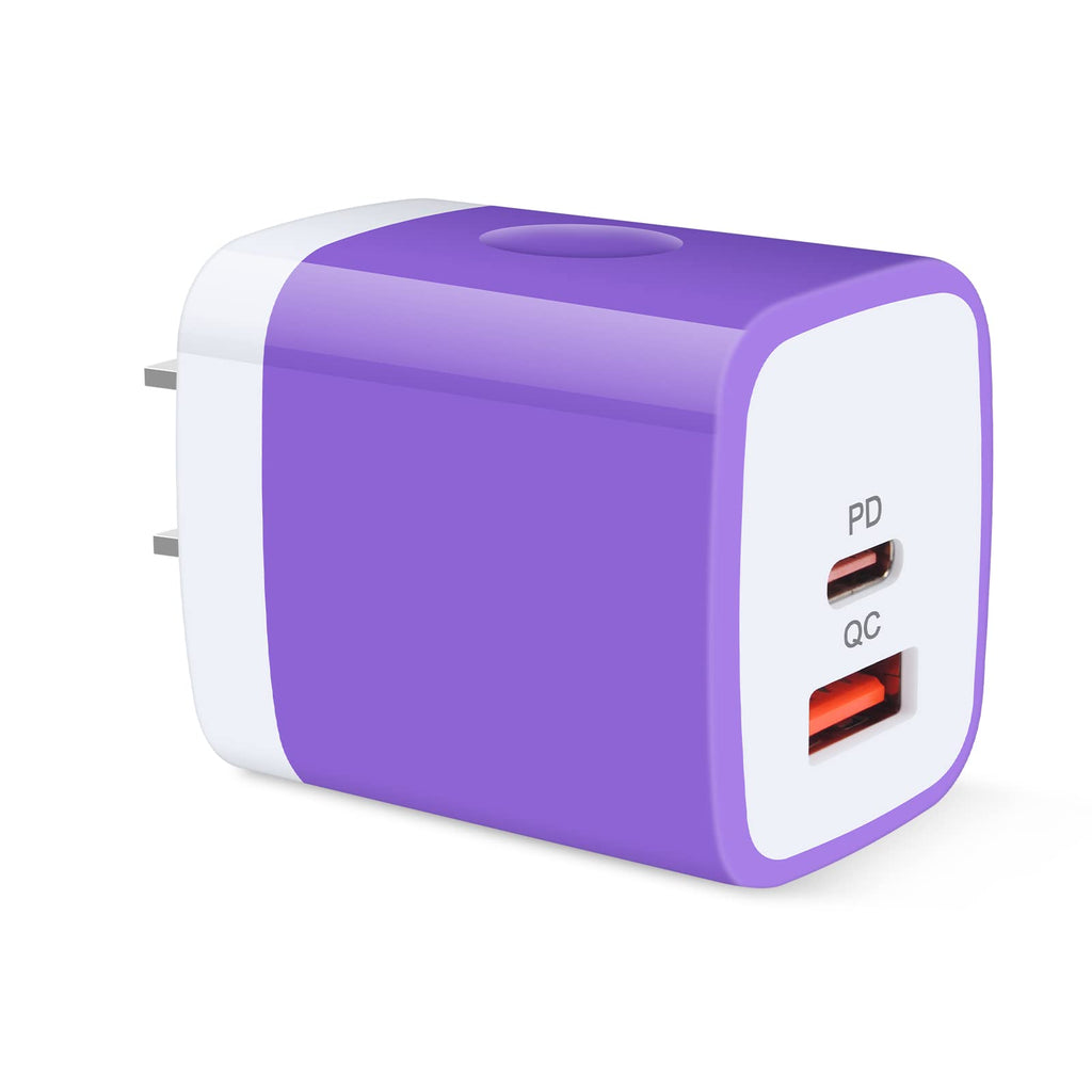 [Australia - AusPower] - Type C Charging Block, 20W USB C PD Fast Charger Power Adapter Wall Charger Plug Brick Box Cube for iPhone 13 Pro Max/13 Pro/13 Mini/13/12/SE/11,Samsung Galaxy S22 S21 S20 S10 S9,Pixel,LG,Moto,Andriod EB 1pack PD&QC wall charger purple 
