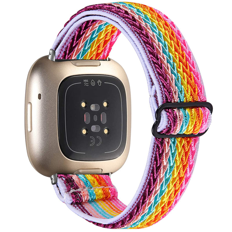 [Australia - AusPower] - Elastic Nylon Strap Compatible with Fitbit Versa 3/Sense Band Women, Lijinlan Woven Stretchable Wristband Watch Bands Replacement for Fitbit Sense Smartwatch Rainbow 