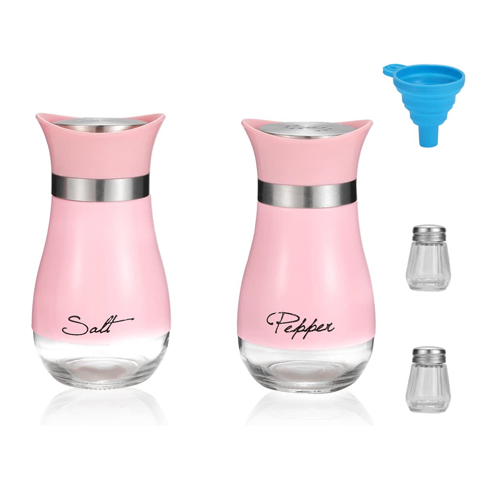 [Australia - AusPower] - 4 Pack Refillable Salt and Pepper Shakers and Mini Salt and Pepper Shaker Set Kitchen Essential for Home Cooking Camping Salad,Kitchen Baking,Grilling,BBQ,Roasting (Pink) Pink 
