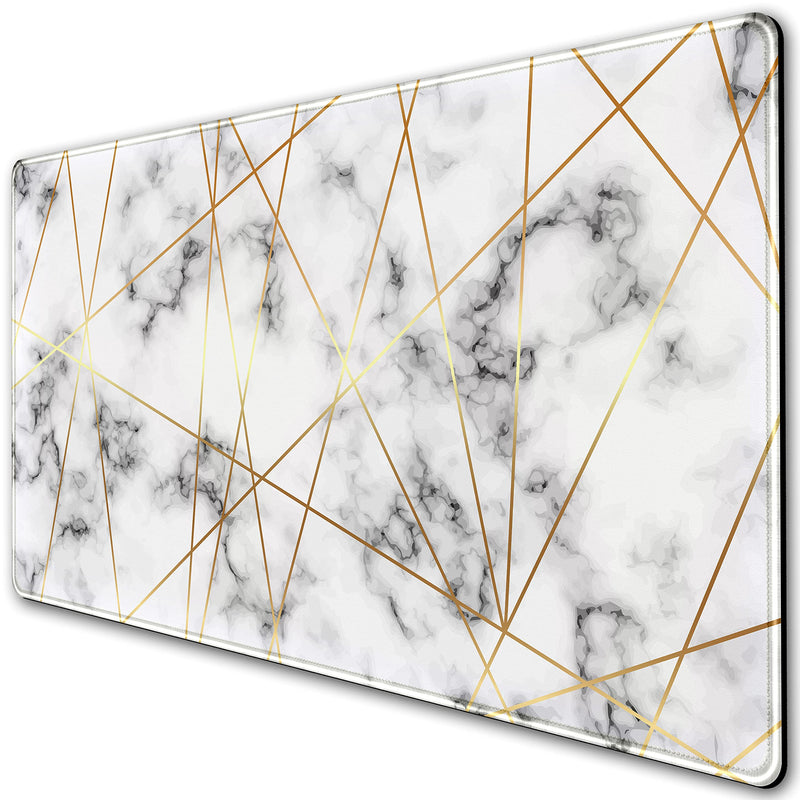 [Australia - AusPower] - Grey Gold Line Marble Extended Gaming Mouse Pad XXL Desk Pad, Large Mousepad for Wireless Mouse (31.5x15.75 in), Big Keyboard Mouse Mat Non-Slip Rubber Base Mousepad with Stitched Edges E-Grey Gold Line Marble 