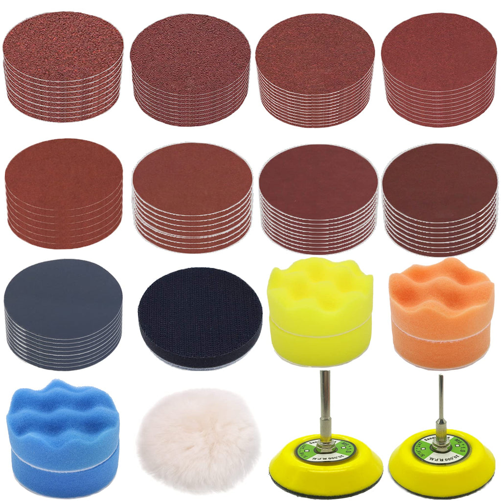 [Australia - AusPower] - 102pcs Sandpaper 3 Inch Sanding disc 60-3000 Grit Wet Dry Sandpaper with 1/8"&1/4" Backer Plate Shank, Soft Foam Buffering Pad, and Polishing Pads Sponge for Wood Mirro Jewelry Car Metal Polishing kit 