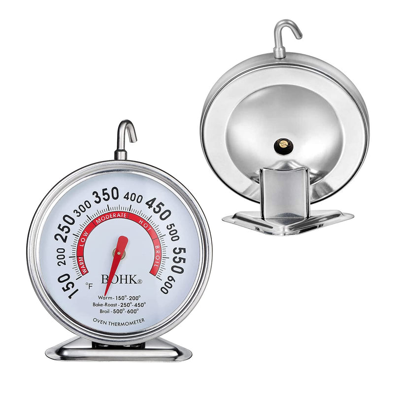 [Australia - AusPower] - BOHK 2.36 Inch Large Dial Stainless Steel Baking Oven Thermometer with 360 Degrees Rotation Hanger and Triangle Holder 