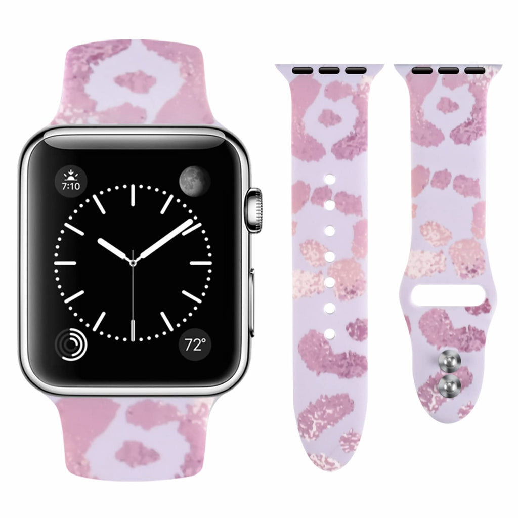 [Australia - AusPower] - Vozehui Replacement Band Compatible with iWatch Leopard Print 38/40/41mm Band,Cute Rainbow Leopard Print Lattice Silicone Band for iWatch Series 7/SE/6/5/4/3/2/1 Girl Woman Pink gold leopard 38/40/41mm（S/M） 
