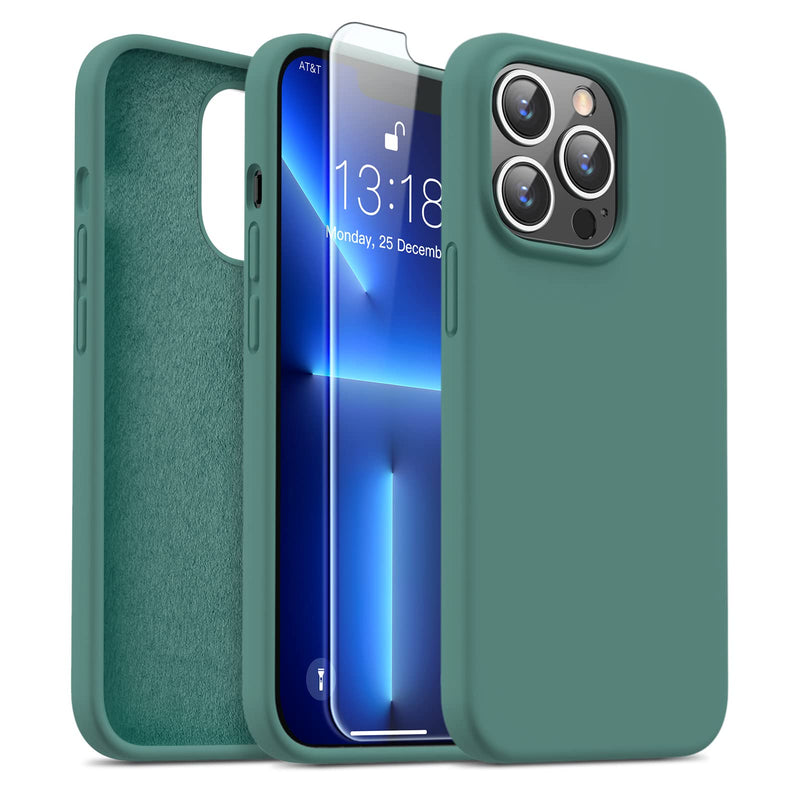 [Australia - AusPower] - JASBON Designed for iPhone 13 Pro Case with 2 Pack Screen Protector, Liquid Silicone Ultra Slim Shockproof Protective Phone Case with [Soft Anti-Scratch Microfiber Lining], 6.1 inch, Midnight Green 